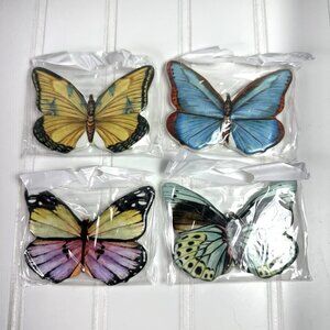 Butterfly Magnets Refrigerator Ceramic Set of 4 Fridge Blue Yellow Pink